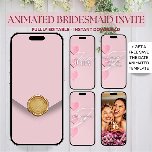 Bridesmaid Proposal Card Video Canva – Animated Card “will You Be My Bridesmaid” & Maid of Honor – Editable Model - Etsy