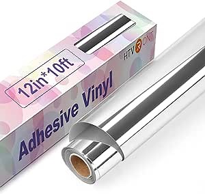 HTVRONT Silver Chrome Permanent Vinyl - 12" x 10FT Mirror Metallic Silver Adhesive Vinyl Compatible with Cricut Cutting Machine - Easy to Weed & Transfer Silver