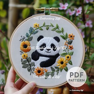 Panda Hand Embroidery Pattern, Floral Panda, Cute Panda Design, Panda Embroidery Design, Cute Baby Panda, Hand Embroidery Pattern PDF - Etsy