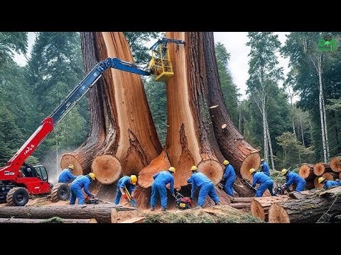Dangerous Tree Felling & Powerful Wood Machines , Biggest Tree Felling Down Chainsaw Machines