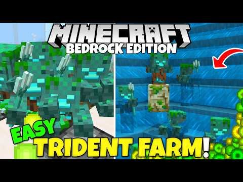 New DROWNED TRIDENT FARM Tutorial! Minecraft Bedrock Edition! MCPE Xbox PC Ps5 Switch