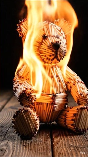 matchstick teddy bear burning satisfying video