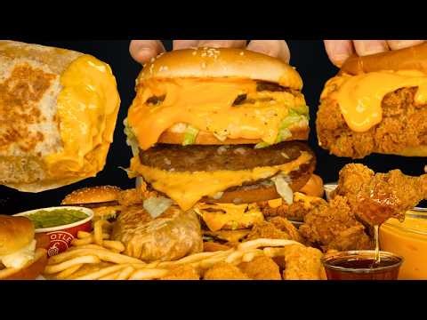 ASMR MUKBANG DOUBLE BIG MAC BURGERS CHIPOTLE GIANT BURRITO KFC CRISPY CHICKEN & FRIES | WITH CHEESE
