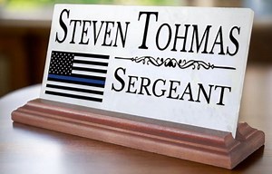 Firefighter Desk Name Plate Gift Custom Personalized Office Nameplate For Fire Service Personnel - For Desk Or Shelf - Solid Marble