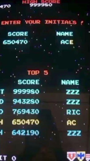 my score 650k, the galaga Queen 👑 ACE on the high score board #gaming #arcadegames