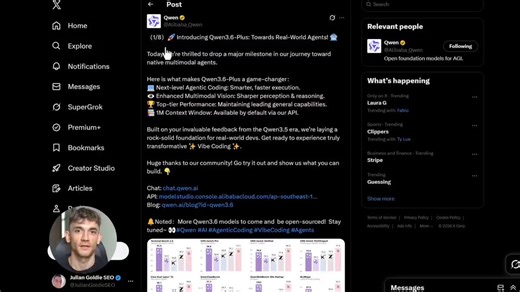 𝗤𝘄𝗲𝗻 𝟯.𝟲 𝗣𝗹𝘂𝘀 𝗷𝘂𝘀𝘁 𝗱𝗿𝗼𝗽𝗽𝗲𝗱 𝗮𝘀 𝗮 𝗳𝗿𝗲𝗲 𝗽𝗿𝗲𝘃𝗶𝗲𝘄 𝗮𝗻𝗱 𝗶𝘁 𝗵𝗮𝗻𝗱𝗹𝗲𝘀 𝘁𝗵𝗶𝗻𝗴𝘀 𝗚𝗣𝗧 𝘀𝘁𝗿𝘂𝗴𝗴𝗹𝗲𝘀 𝘄𝗶𝘁𝗵.1 million token context. Vision built in. Agentic coding from the ground up.Here's what makes it different:→ Drop a competitor's screenshot — it analyzes the layout and builds you a better version→ 1 million token context by default — paste your entire content library in one session→ Multi-step workflows that don't fall apart halfway through→ 