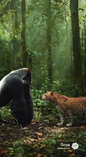 “Gorilla vs Leopard – Rare Forest Encounter Full of Tension & Wild Instincts”