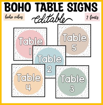 Printable Boho Neutral Table Numbers, Editable Table Numbers, Table Signs