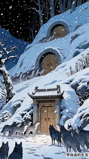 Pack of Wolves Outside on a Freezing Cold Night