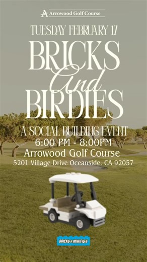 Arrowood Golf Course on Instagram: "A Lego Building Night that’s guaranteed to be a hole-in-one! For just $25, you can build your very own Lego golf cart while you sip, snack, and connect with the whole family. Supplies are included (with extra sets available), plus food & and drinks available for purchase all night long. Bricks, bites, brews and good vibes— no mulligans needed. ⛳️ Hosted by: @bamcarlsbad #lego #arrowoodgolfcourse #legobuilds #oceanside"