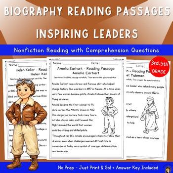 Biography Reading Passages with Questions – Inspiring Leaders | Grades 3–5