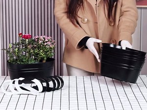 5 Pcs Iron Hanging Flower Pots 11 Inch Hanging Planters for Outdoor Plants Metal Hanging Bucket Pots Iron Railing Fence Planter with Drainage Holes and Hooks for Porch Railing Balcony Fence(Black)