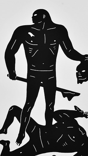 @art on Instagram: "Cleon Peterson (@cleonpeterson) is a Los Angeles-based artist known for his bold, graphic paintings depicting chaotic struggles between power and oppression. His work, characterized by stark color contrasts and violent, dystopian themes, explores issues of authority, rebellion, and the darker sides of human nature. Over the years, Peterson has gained international recognition, with his pieces exhibited in galleries worldwide and featured in large-scale public murals. Tragical