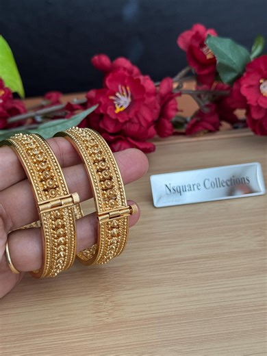 Antique Gold Kada Bracelets: Indian Temple Bangle Set (size 2.4 & 2.6) - Etsy