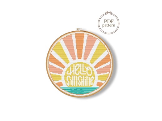 Hello Sunshine Cross Stitch Pattern PDF, Summer Quote Embroidery Chart - Etsy