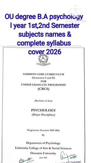 OU Degree B.A Psychology 1st & 2nd Sem Full Syllabus 2026–27 | Subjects + Overview