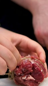 cooking meat Step by step cook the inner fillet of the ribeye tie with string put on frying pan