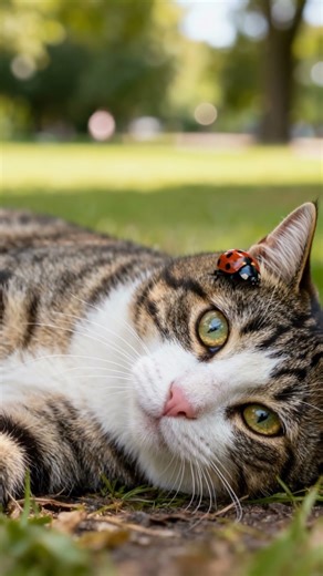 Cat Meets Ladybug 🐱🐞 Cutest Nature Friendship Ever Caught on Camera
