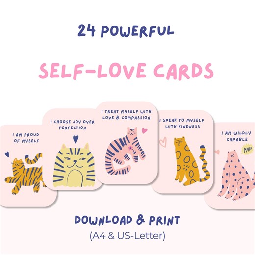 Affirmation Cards for More Self-love, Positive Thinking and Gratitude - 24 Printable Daily Reminders - Etsy