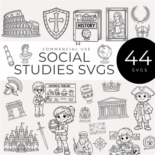 Social Studies Svgs, History Lesson & Geography Outline Icons, Homeschool, Classroom Decor, Black and White Educational Clipart for Kids - Etsy