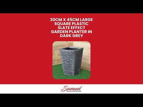 30cm x 45cm Large Square Plastic Slate Effect Garden Planter in Dark Grey