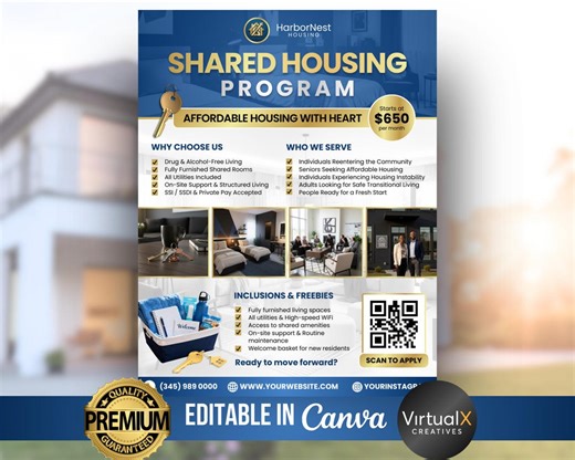 Shared Housing Program Flyer | Transitional Housing & Sober Living | Affordable Housing | Room Rental Ad Canva Editable Template - Etsy Canada