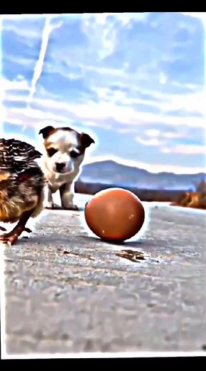 Adorable Dog and Chick Playtime in the Outdoors