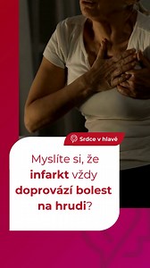 Mýtus: Infarkt vždy poznáš podle silné bolesti na hrudi. ❌ Ne vždy! Infarkt nemusí mít „učebnicové“ příznaky. Bolest na hrudi se u některých pacientů vůbec neobjeví. Mnoho lidí pak jiné příznaky podcení. Další možné příznaky: 🔹 náhlá únava nebo slabost 🔹 pocení a závratě 🔹 bolest vystřelující do paže, zad, krku nebo čelisti 🔹 pocit na omdlení a dušnost Nepodceňujte ani nenápadné příznaky. Každá minuta se počítá. 👩‍⚕️ Včasná reakce zachraňuje životy! | Srdce v hlavě