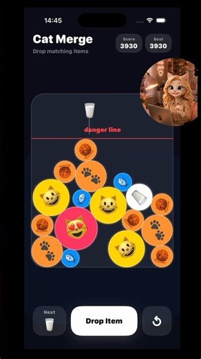 I made a drop and merge mini game in 30 seconds😻