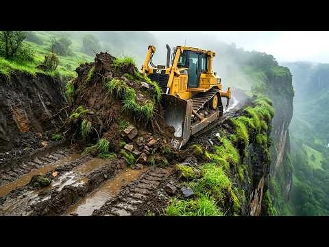 Open New Road Operation! Amazing Heavy Bulldozer Clearing Steep Mountain Land and Filling with Soil