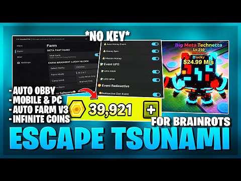 [💎 V3] Escape Tsunami For Brainrots Script – NO KEY | AUTOFARM V3 | INFINITE COINS | DUPE BRAINROT
