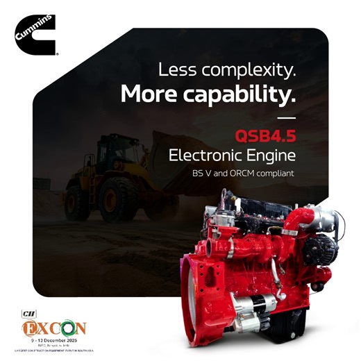 Introducing the Cummins QSB4.5 - an efficient, reliable and cleaner power solution engineered to advance sustainable construction. - Cleaner operation for reduced environmental impact - Higher efficiency to enhance productivity - Proven, dependable performance in demanding applications With its no-EGR architecture and compact Single Module™ aftertreatment system, the QSB4.5 offers simplicity, optimized packaging and full regulatory compliance helping OEMs save space, improve fuel economy and sta