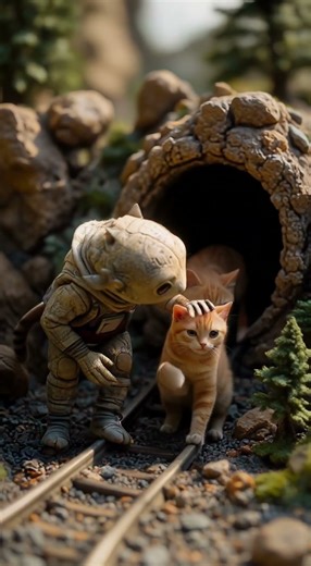 Alien strokes cat… and the mountain shakes 🐱⛰️👽 猫を撫でるエイリアン…そして山が揺れる 🐱⛰️👽#miniature #kawaii #shorts