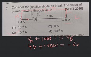 Consider the junction diode is ideal. The value of current in t... | Filo