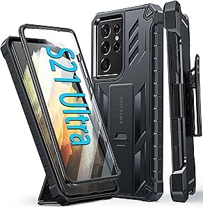 FNTCASE for Samsung Galaxy S21-Ultra Case: Military Shockproof Protective Phone Cover with Belt-Clip Holster & Kickstand, Drop Proof Heavy Duty Rugged Cases for S21Ultra 5G-Black