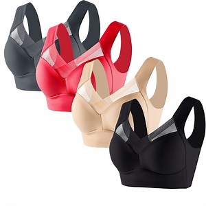 on 4 Pack Hatmeo Bras for Senior Women Posture Correcting Bra Lace Charm Bras Push up Wireless Bras for Older Women