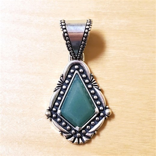 Carolyn Pollack 925 Pendant Enhancer, NEW Green Adventurite NEW Sterling Silver South Western Style Designer 1 1/2" SIGNED Kite-shaped - Etsy