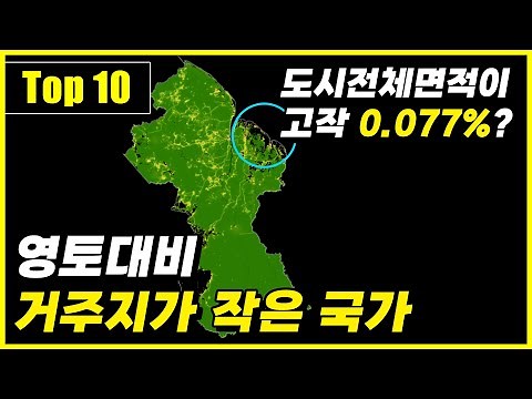 영토대비 도시 전체의 면적비중이 작은 국가 Top 10