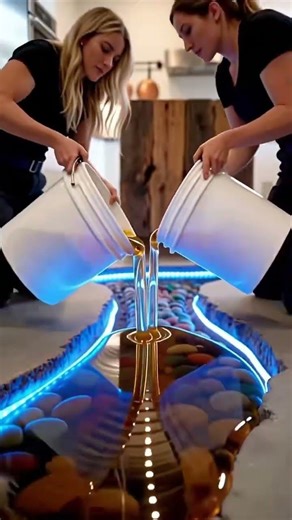 😱Kitchen Renovation🌊A glowing river was carved out by hand on the polished kitchen floor⛲ #epoxy