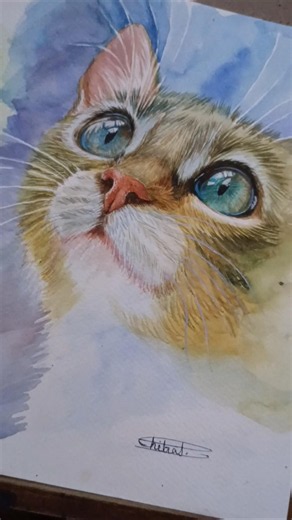Realistic Watercolor Cat Painting 🎨🐱 | Satisfying Art Process #shorts #watercolor