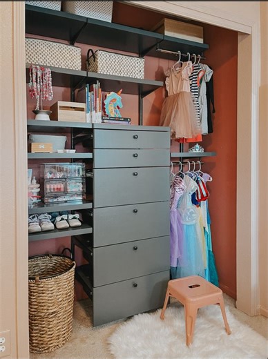 16K views · 82 reactions | Who says storage has to be boring? Add a playful touch to your kid’s closet with a custom solution from #TheContainerStore: https://container.store/4e8iclo 笠 @smallstuffemily used Elfa to double storage space and the modularity will allow for the space to grow with them. | The Container Store | Facebook