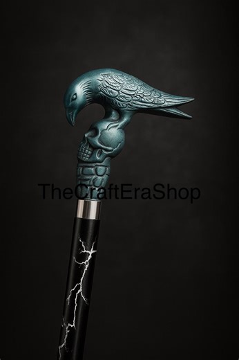 Raven Brass Handle Walking Cane: Gothic Steampunk Wooden Stick - Etsy