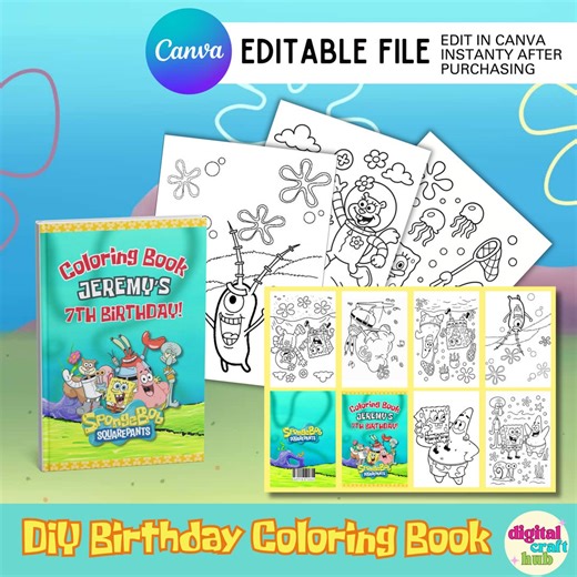 Printable MINI Yellow Sponge Coloring Book: DIY Kids Activity, Under the Sea (PDF) - Etsy