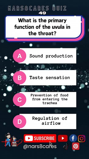 What is the primary function of the uvula in the throat? #nursing #medicine #nurseexam #NCLEX #nursingstudent #medicalstudent #nurse #doctors #fypシ゚ #fbreelsvideo @highlight @followers @everyone | Nursing Reference Cards | Facebook