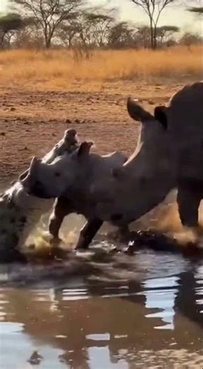 Crocodile Attacks Rhino… Then Another Rhino Charges In 😳
