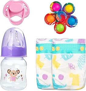 Reborn Baby Dolls Bottles and Pacifiers and Dipers and Fidget Spinner Baby Doll Accessories 5 Pieces Set for 17-24 Newborn Baby Dolls