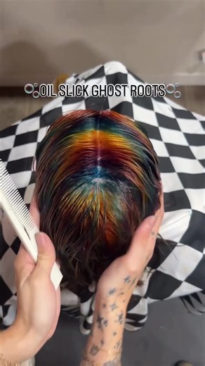 Caution 🚧 oil slick ghost roots 👻🌈@piper s. @Pulp Riot Hair color @amika styling Follow us for more color inspo! #vividhaircolor #vividhair #vivids #creativecolor