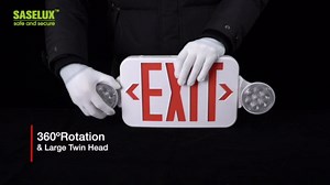 Red Led Exit Sign Emergency Light Combo Adjustable Two Head, Double Sided and Battery Backup Exit Light, Contractor Select, AC 120/277V (6 Pack)