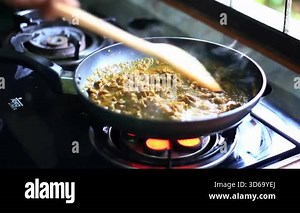 cooking process of a traditional thai food.