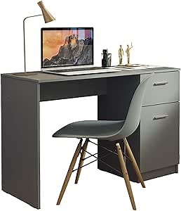 Madesa Compact Computer Desk Study Table for Small Spaces Home Office 43 Inch Student Laptop PC Writing Desks with Storage and Drawer, Modern Ergonomic Gaming Workstation - Grey